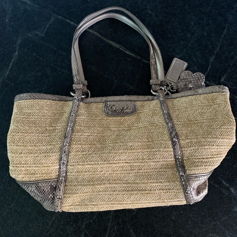 COACH | Straw Tote with Python Detailing.